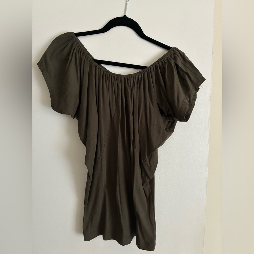 New York & Company Olive Off-Shoulder Blouse